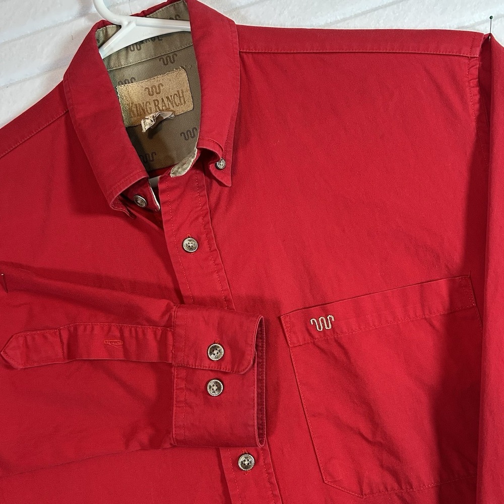Vintage King Ranch Shirt Mens MED Red Made USA Cotton Western Running W Cowboy